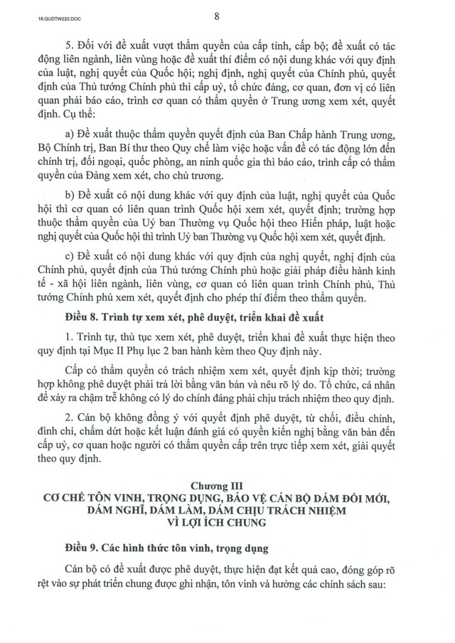 Quy định số 220-QĐ/TW của Ban Bí thư về cơ chế tôn vinh, trọng dụng và bảo vệ cán bộ dám nghĩ, dám làm- Ảnh 8.