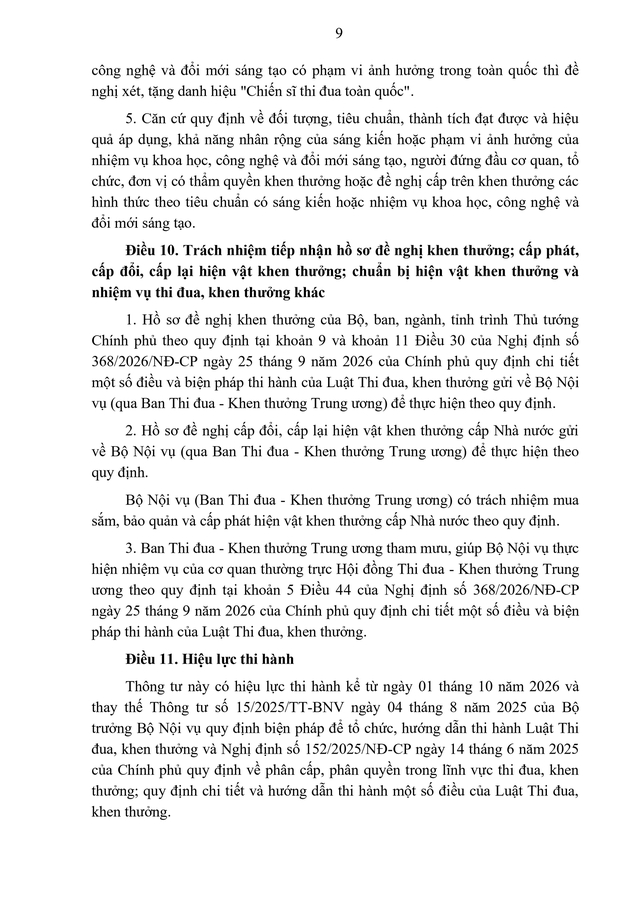 Thông tư 25/2026/TT-BNV hướng dẫn thi hành Luật Thi đua, khen thưởng - Ảnh 9.