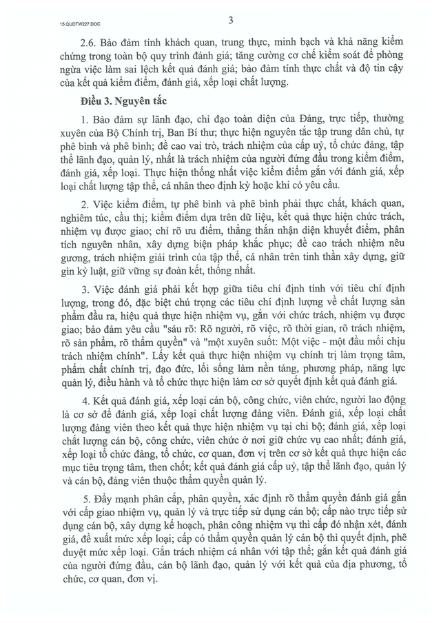 TOÀN VĂN: Quy định 227-QĐ/TW về kiểm điểm và đánh giá, xếp loại chất lượng đối với tập thể, cá nhân- Ảnh 3.