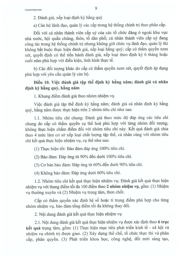 TOÀN VĂN: Quy định 227-QĐ/TW về kiểm điểm và đánh giá, xếp loại chất lượng đối với tập thể, cá nhân- Ảnh 9.