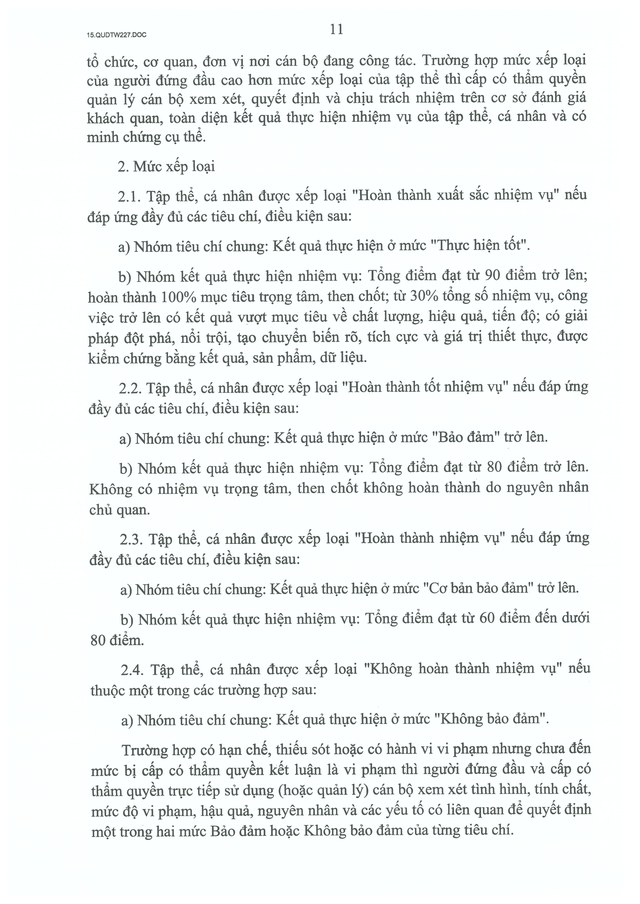 TOÀN VĂN: Quy định 227-QĐ/TW về kiểm điểm và đánh giá, xếp loại chất lượng đối với tập thể, cá nhân- Ảnh 11.