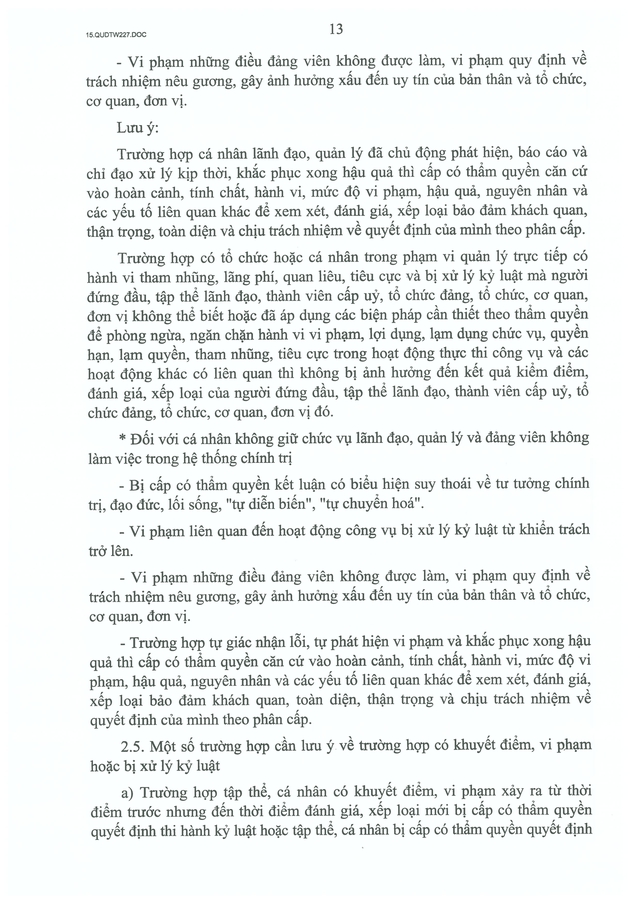 TOÀN VĂN: Quy định 227-QĐ/TW về kiểm điểm và đánh giá, xếp loại chất lượng đối với tập thể, cá nhân- Ảnh 13.