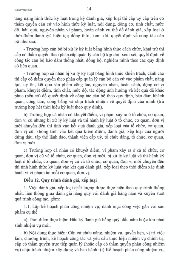 TOÀN VĂN: Quy định 227-QĐ/TW về kiểm điểm và đánh giá, xếp loại chất lượng đối với tập thể, cá nhân- Ảnh 14.