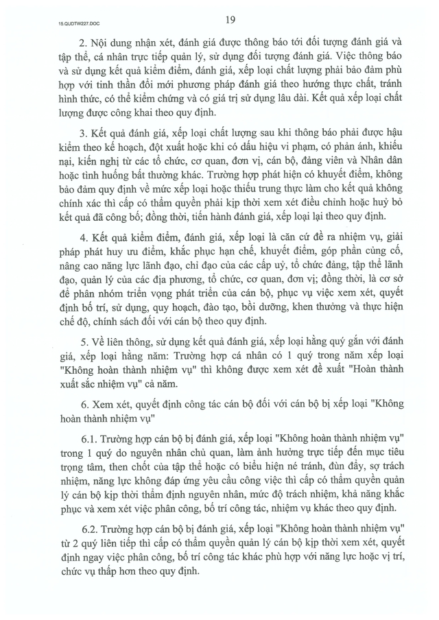 TOÀN VĂN: Quy định 227-QĐ/TW về kiểm điểm và đánh giá, xếp loại chất lượng đối với tập thể, cá nhân- Ảnh 19.