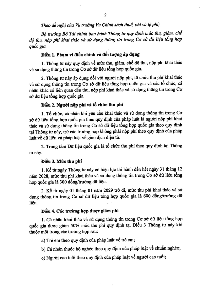 Mức phí khai thác, sử dụng thông tin trong Cơ sở dữ liệu tổng hợp quốc gia- Ảnh 2.