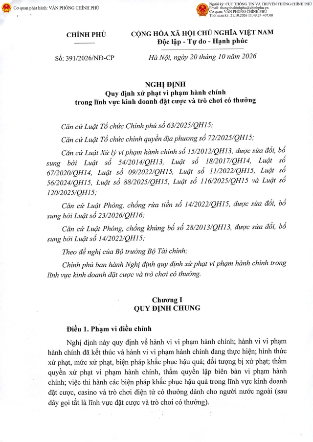 Quy định xử phạt vi phạm hành chính lĩnh vực kinh doanh đặt cược, trò chơi có thưởng- Ảnh 1.