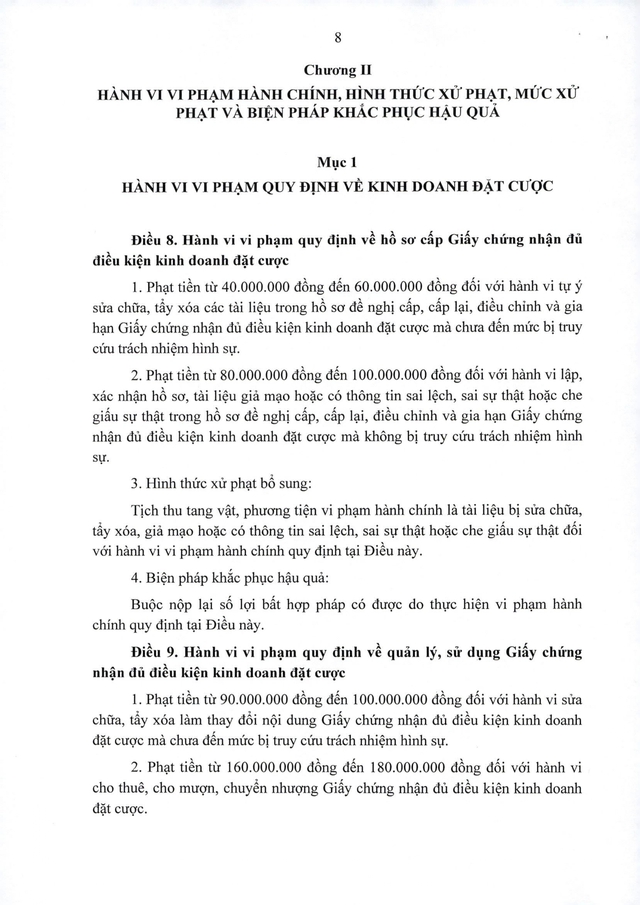 Quy định xử phạt vi phạm hành chính lĩnh vực kinh doanh đặt cược, trò chơi có thưởng- Ảnh 8.