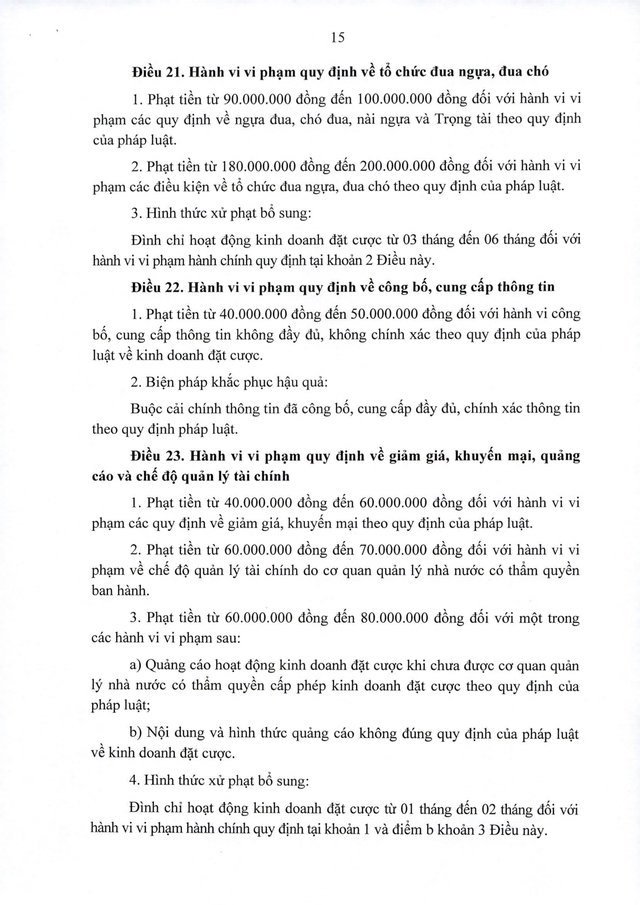 Quy định xử phạt vi phạm hành chính lĩnh vực kinh doanh đặt cược, trò chơi có thưởng- Ảnh 15.