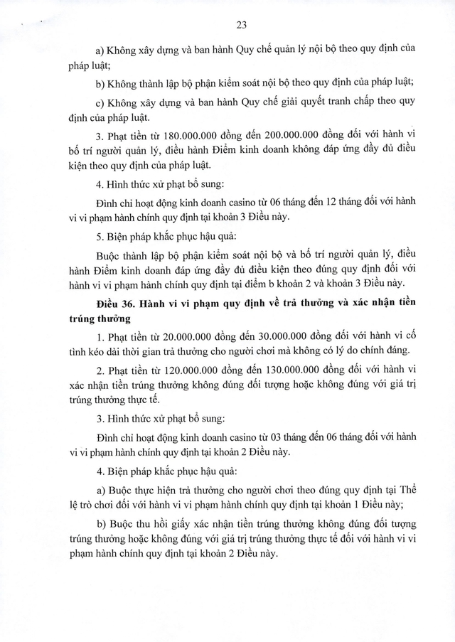 Quy định xử phạt vi phạm hành chính lĩnh vực kinh doanh đặt cược, trò chơi có thưởng- Ảnh 23.
