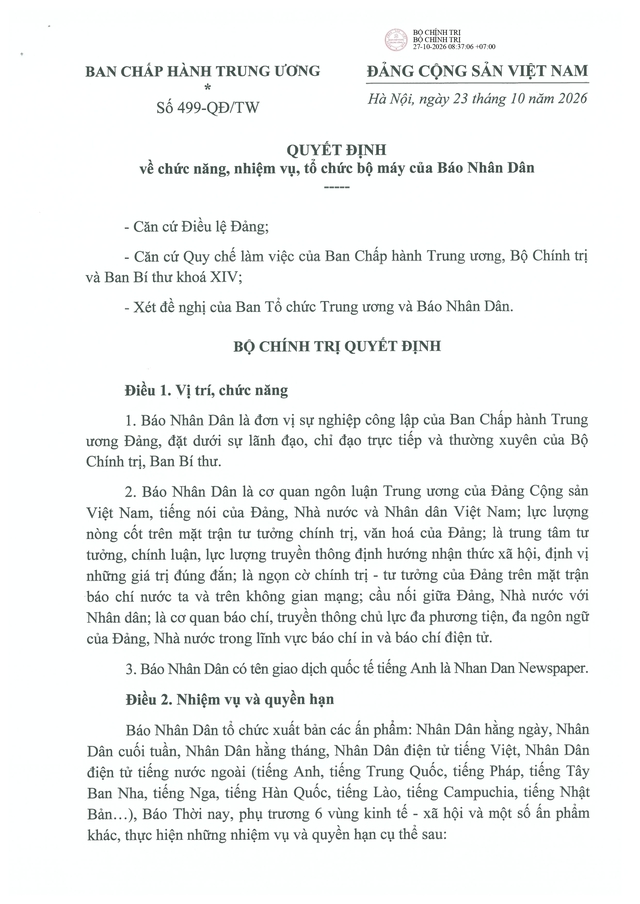 chức năng, nhiệm vụ, tổ chức bộ máy của Báo Nhân Dân - Ảnh 2.