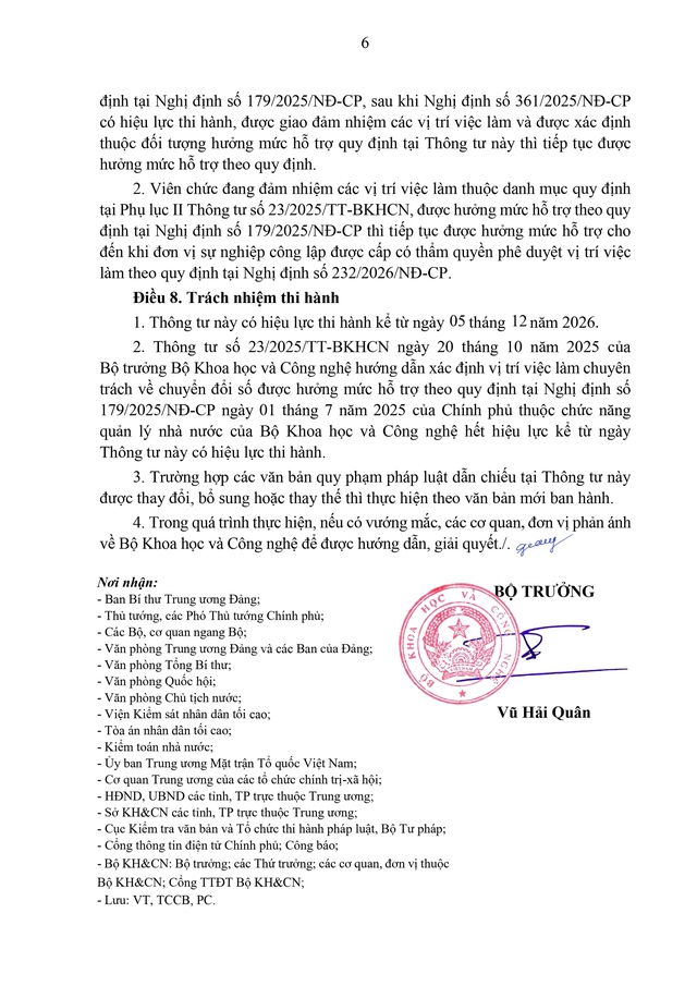 TOÀN VĂN: Thông tư 62/2026/TT-BKHCN hướng dẫn xác định vị trí việc làm về chuyển đổi số được hưởng mức hỗ trợ - Ảnh 6.