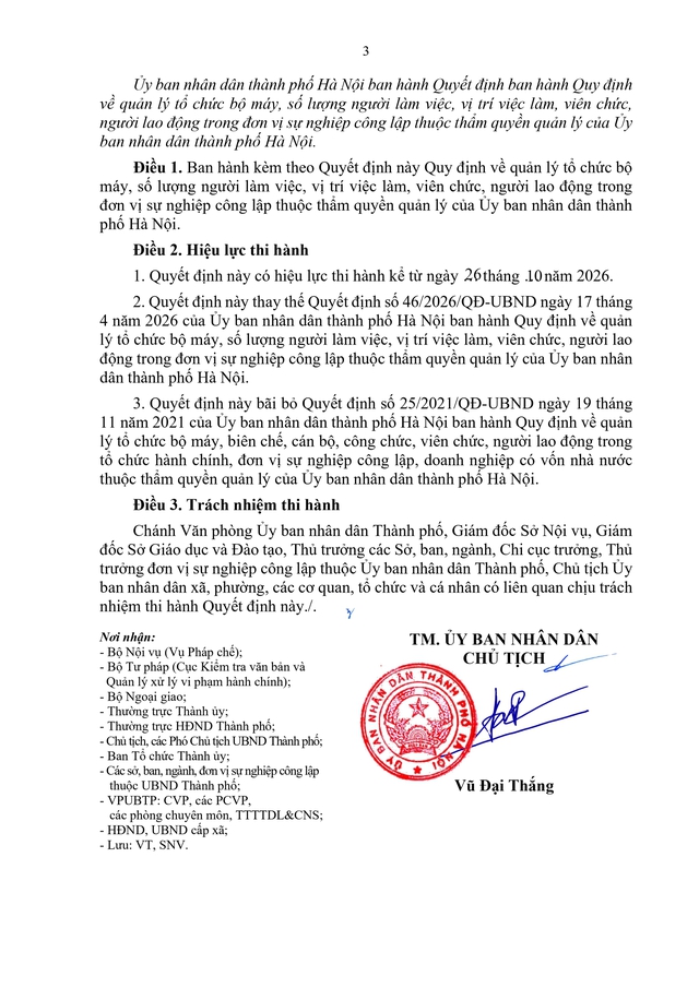 Hà Nội ban hành quy định quản lý tổ chức bộ máy, vị trí việc làm,... trong đơn vị sự nghiệp công lập - Ảnh 3.