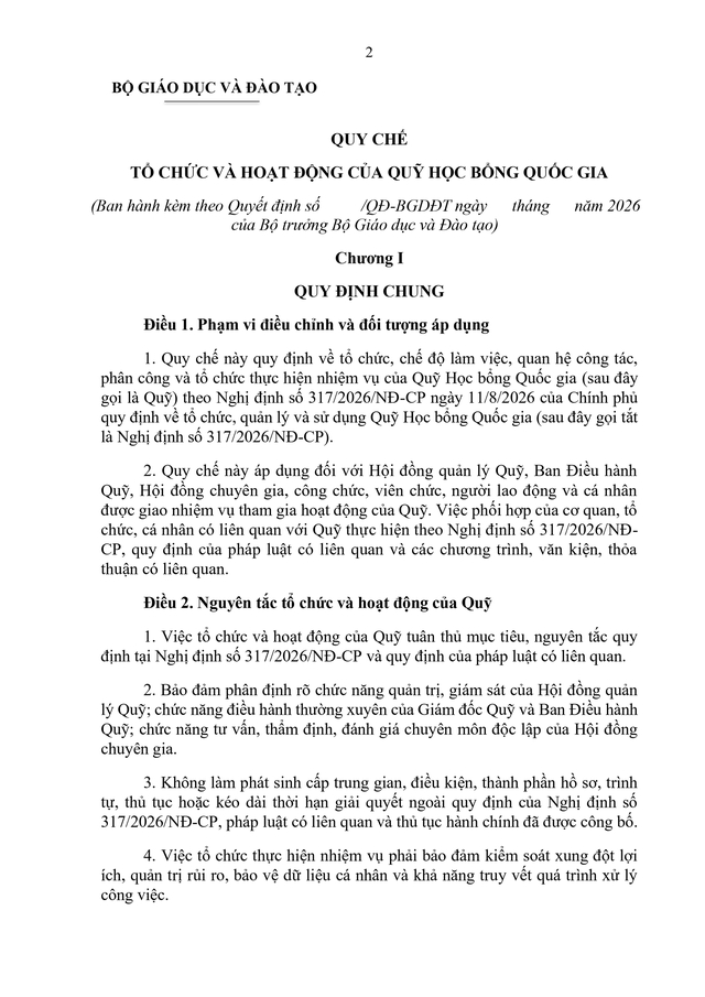 Quy chế tổ chức và hoạt động của Quỹ Học bổng Quốc gia - Ảnh 2.
