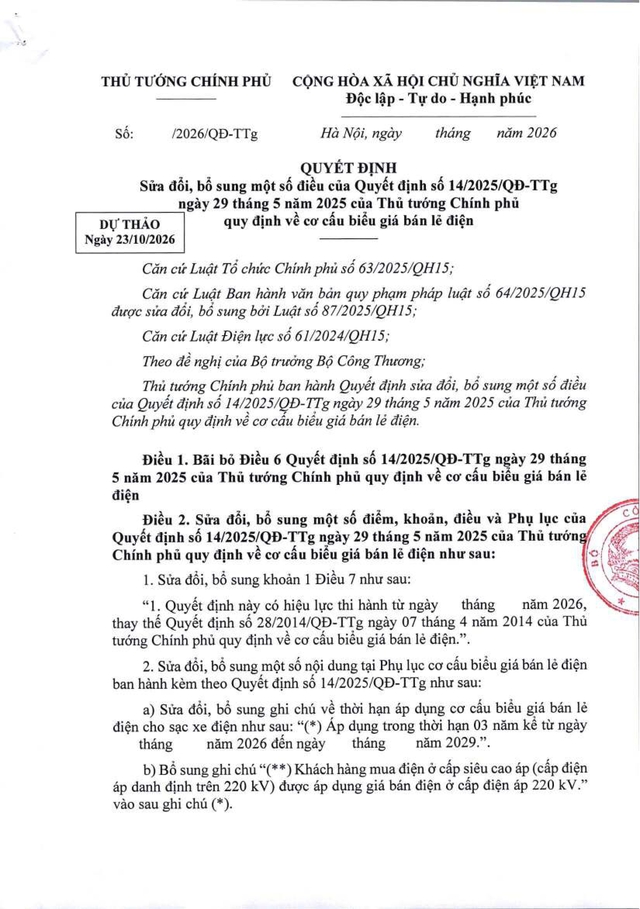 Đề xuất sửa thời hạn áp dụng cơ cấu biểu giá bán lẻ điện cho sạc xe điện  - Ảnh 1.