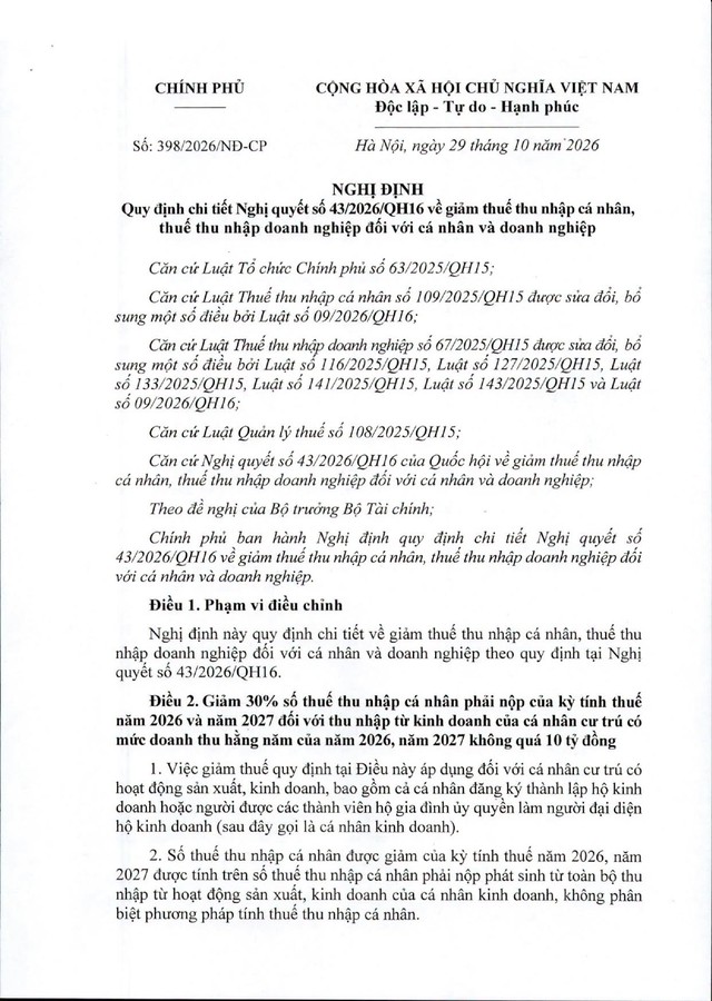 TOÀN VĂN: Nghị quyết số 43/2026/QH16 về giảm thuế thu nhập cá nhân, thuế thu nhập doanh nghiệp đối với cá nhân và doanh nghiệp. - Ảnh 1.