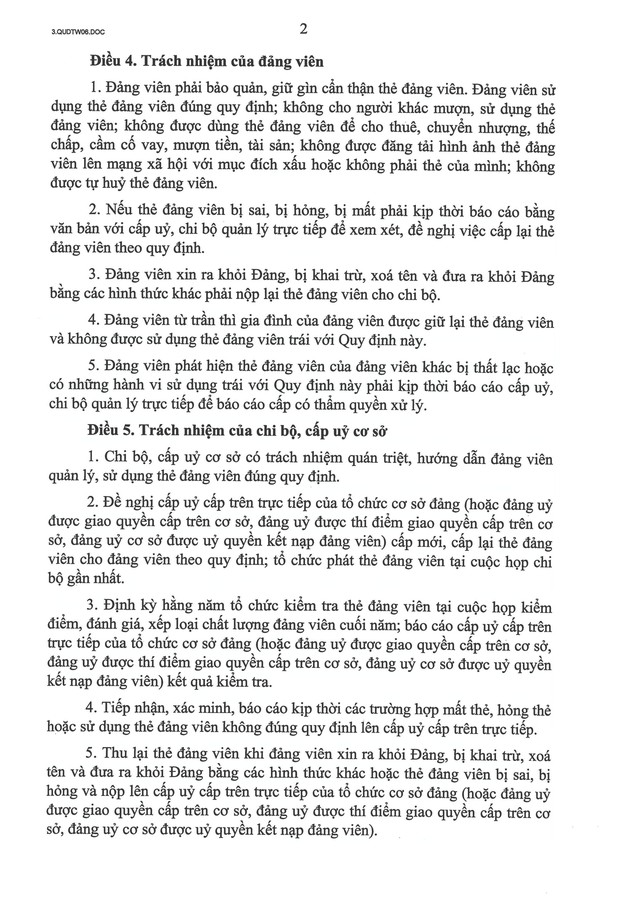 QUY ĐỊNH SỐ 06-QĐ/TW về QUẢN LÝ và SỬ DỤNG THẺ ĐẢNG VIÊN- Ảnh 2.