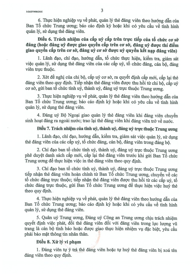 QUY ĐỊNH SỐ 06-QĐ/TW về QUẢN LÝ và SỬ DỤNG THẺ ĐẢNG VIÊN- Ảnh 3.