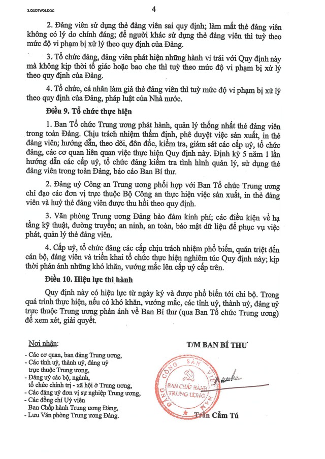 QUY ĐỊNH SỐ 06-QĐ/TW về QUẢN LÝ và SỬ DỤNG THẺ ĐẢNG VIÊN- Ảnh 4.