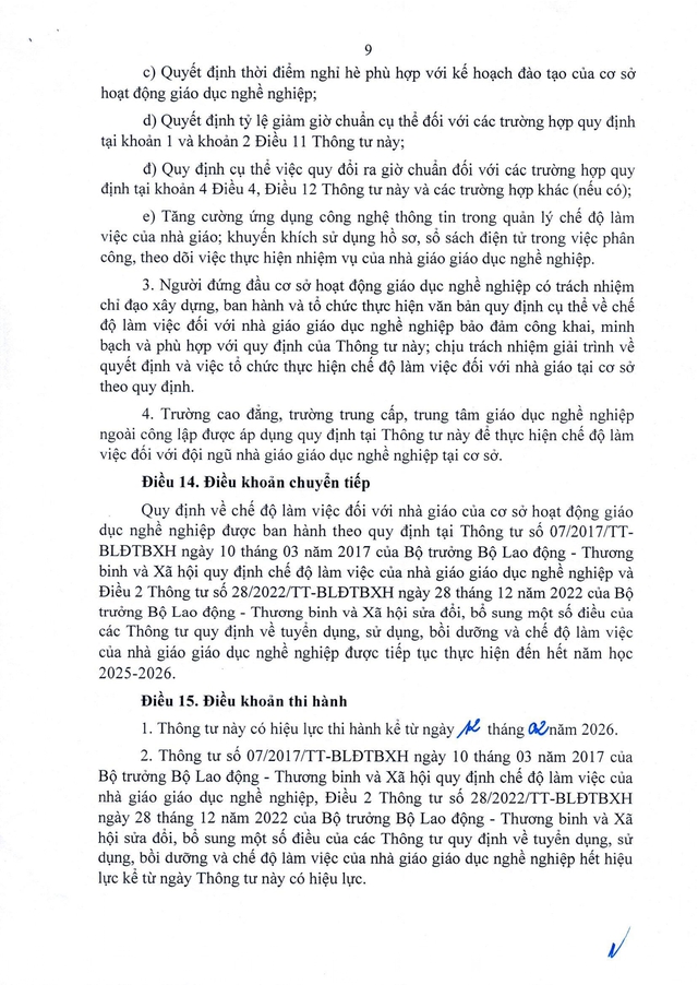 Thông tư 05/2026/TT-BGDĐT quy định chế độ làm việc đối với nhà giáo giáo dục nghề nghiệp- Ảnh 9. Thông tư 05/2026/TT-BGDĐT quy định chế độ làm việc đối với nhà giáo giáo dục nghề nghiệp- Ảnh 9.