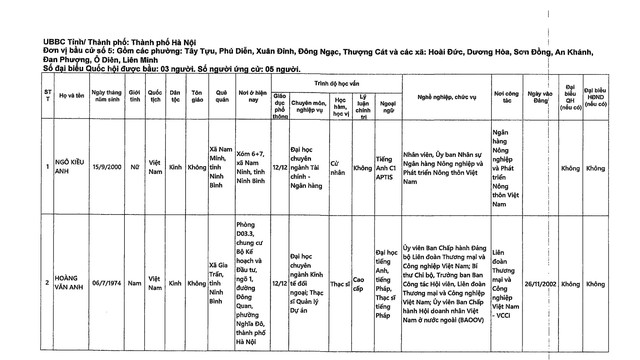 DANH SÁCH NHỮNG NGƯỜI ỨNG CỬ ĐẠI BIỂU QUỐC HỘI KHÓA XVI TẠI TP HÀ NỘI- Ảnh 12.