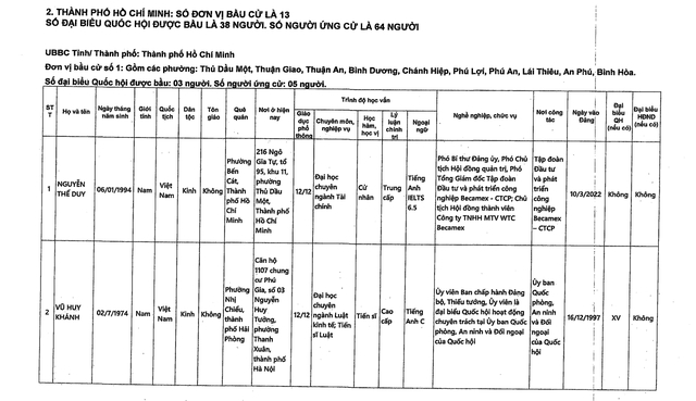 DANH SÁCH NHỮNG NGƯỜI ỨNG CỬ ĐẠI BIỂU QUỐC HỘI KHÓA XVI TẠI TP HCM- Ảnh 1.