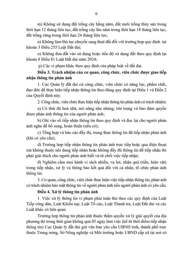 TOÀN VĂN: Quyết định 633/QĐ-BNNMT về tiếp nhận, xử lý phản ánh vi phạm quản lý, sử dụng đất đai- Ảnh 6.