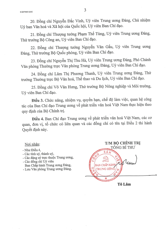Quyết định số 07-QĐ/TW: Thành lập Ban Chỉ đạo Trung ương về phát triển văn hóa Việt Nam- Ảnh 4. Quyết định số 07-QĐ/TW: Thành lập Ban Chỉ đạo Trung ương về phát triển văn hóa Việt Nam- Ảnh 4.