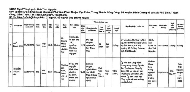 Danh sách những người ứng cử đại biểu Quốc hội khóa XVI tại tỉnh Thái Nguyên- Ảnh 3.