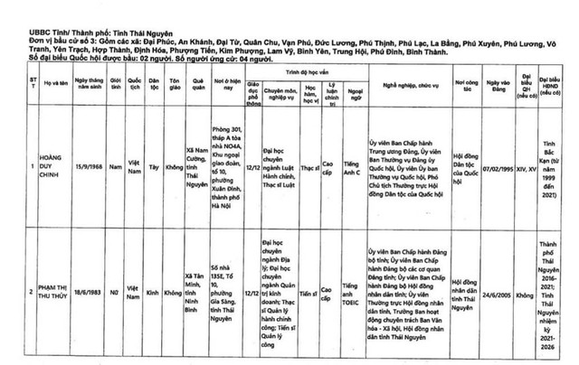 Danh sách những người ứng cử đại biểu Quốc hội khóa XVI tại tỉnh Thái Nguyên- Ảnh 5.