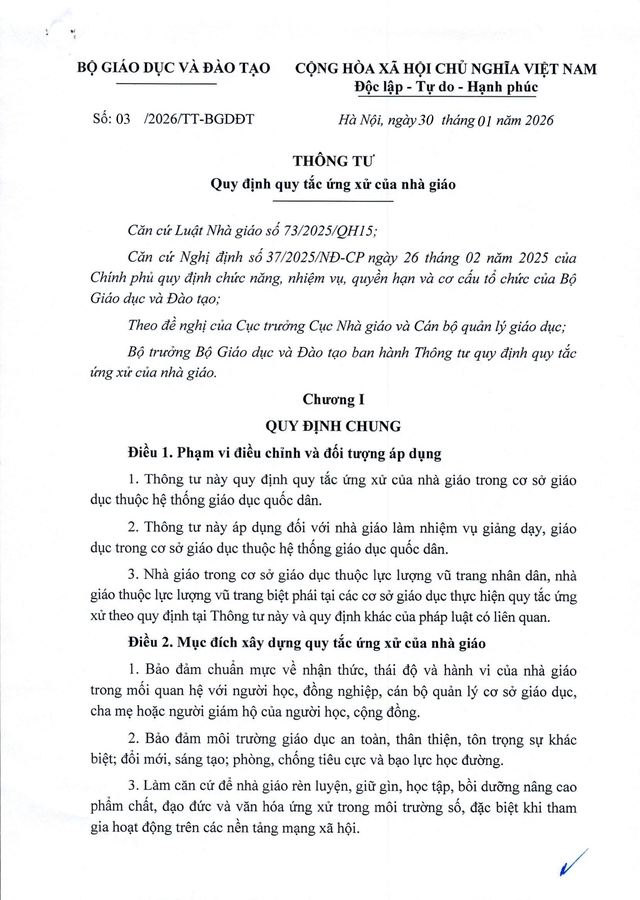 TOÀN VĂN: Thông tư 03/2026/TT-BGDĐT quy định quy tắc ứng xử của nhà giáo- Ảnh 4.