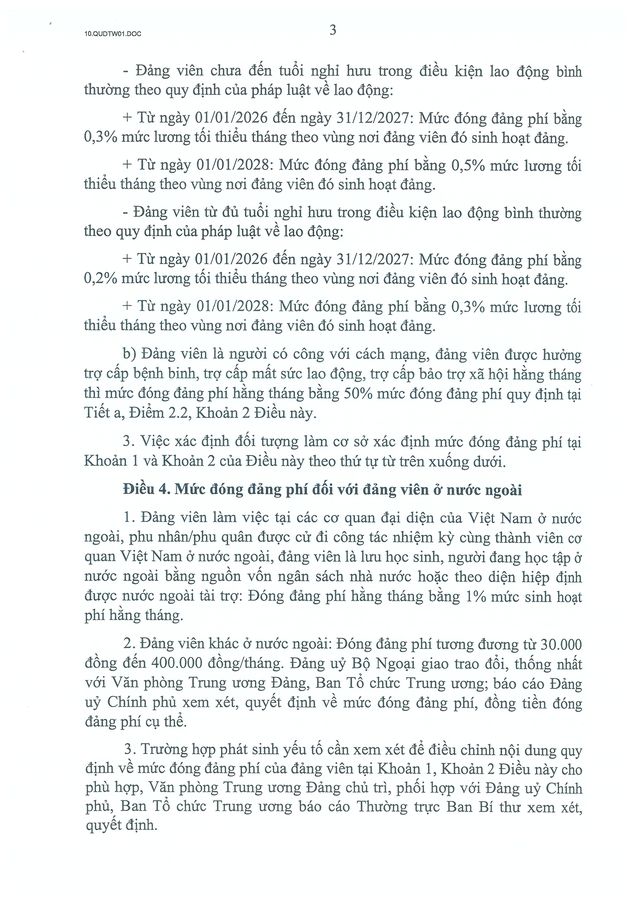 TOÀN VĂN: Quy định số 01-QĐ/TW của Bộ Chính trị về chế độ đảng phí- Ảnh 3.