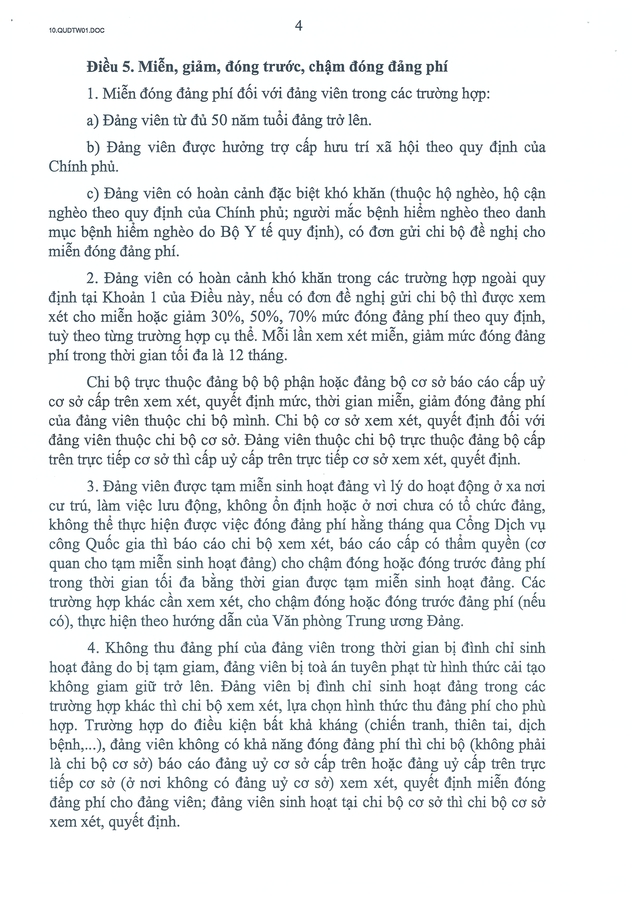 TOÀN VĂN: Quy định số 01-QĐ/TW của Bộ Chính trị về chế độ đảng phí- Ảnh 4.