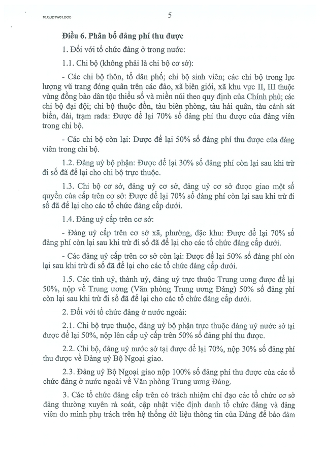 TOÀN VĂN: Quy định số 01-QĐ/TW của Bộ Chính trị về chế độ đảng phí- Ảnh 5.