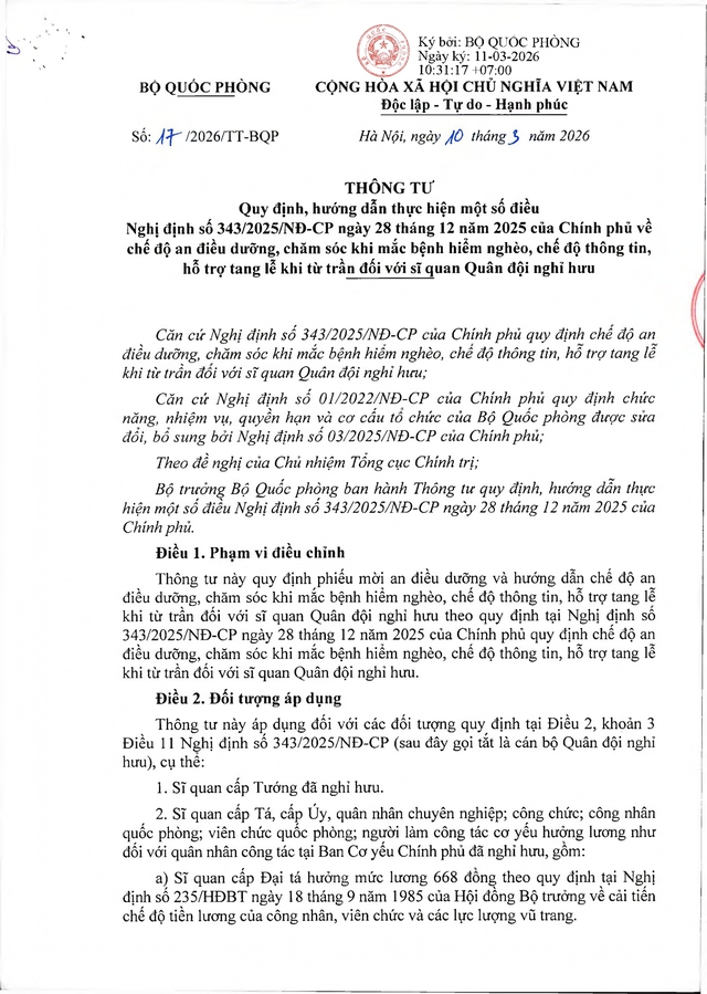 Chế độ an điều dưỡng, chế độ thông tin, tang lễ cho sĩ quan Quân đội nghỉ hưu- Ảnh 1.