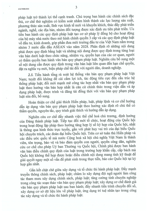 Toàn văn: Kết luận số 09-KL/TW của Bộ Chính trị về hoàn thiện cấu trúc hệ thống pháp luật Việt Nam- Ảnh 3.