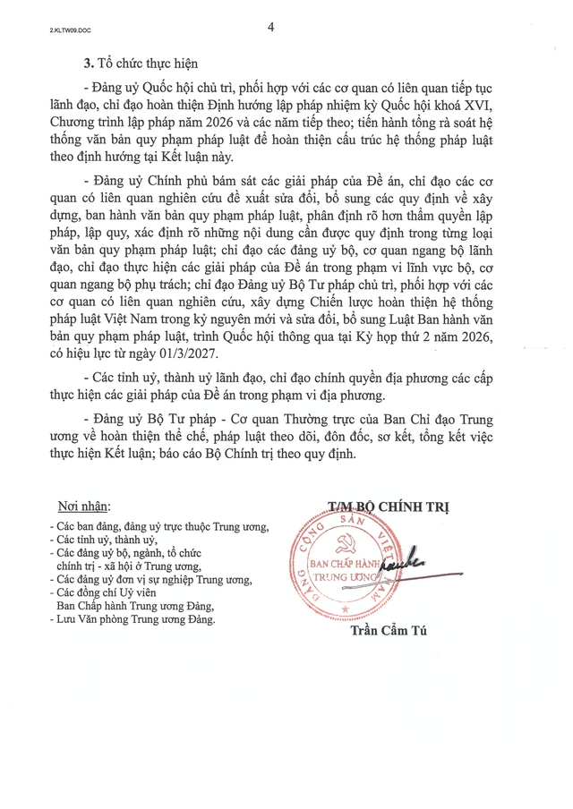 Toàn văn: Kết luận số 09-KL/TW của Bộ Chính trị về hoàn thiện cấu trúc hệ thống pháp luật Việt Nam- Ảnh 4.