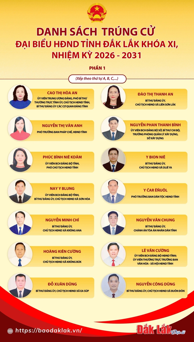 Danh sách trúng cử đại biểu HĐND tỉnh Đắk Lắk nhiệm kỳ 2026 - 2031- Ảnh 1.