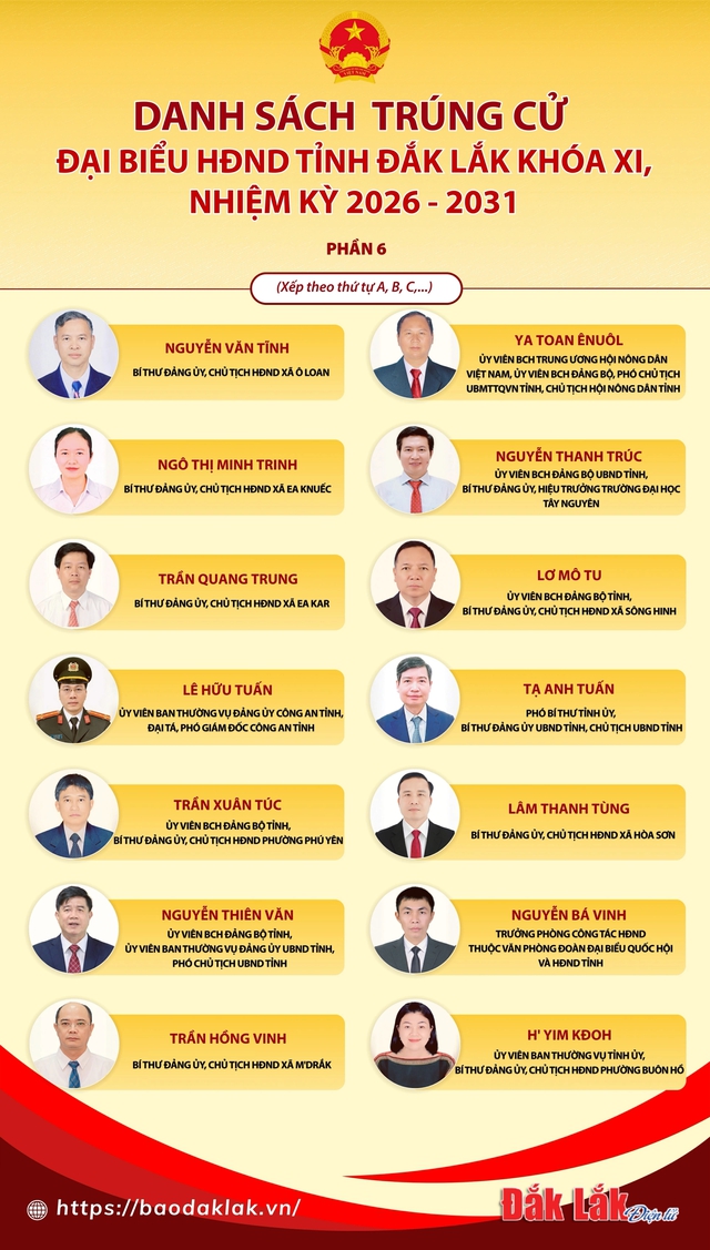Danh sách trúng cử đại biểu HĐND tỉnh Đắk Lắk nhiệm kỳ 2026 - 2031- Ảnh 6.