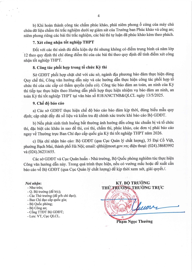 Công văn 1257/BGDĐT-QLCL: Hướng dẫn tổ chức Kỳ thi tốt nghiệp THPT 2026- Ảnh 4.