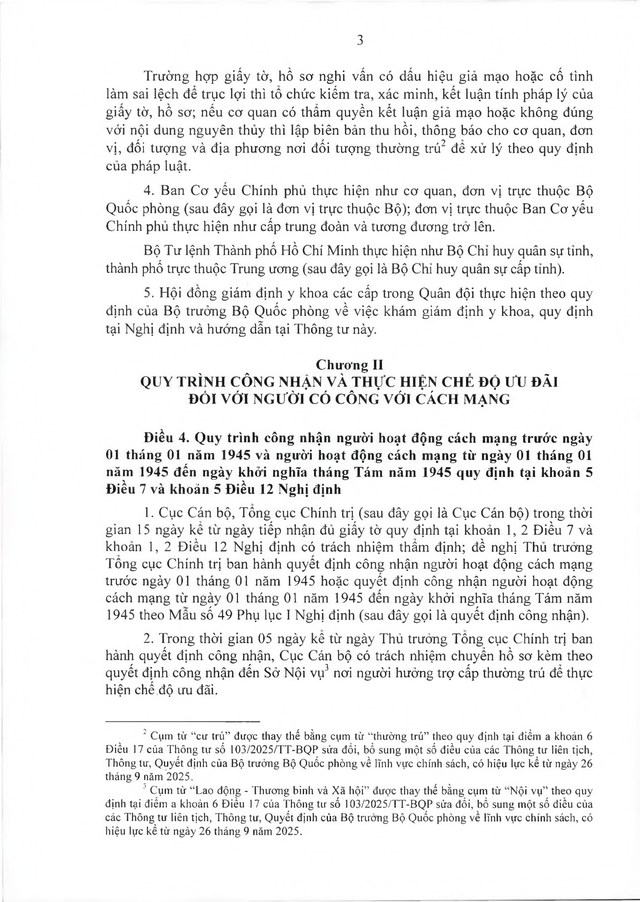 Quy trình công nhận, thực hiện chế độ ưu đãi với người có công thuộc trách nhiệm Bộ Quốc phòng- Ảnh 4.