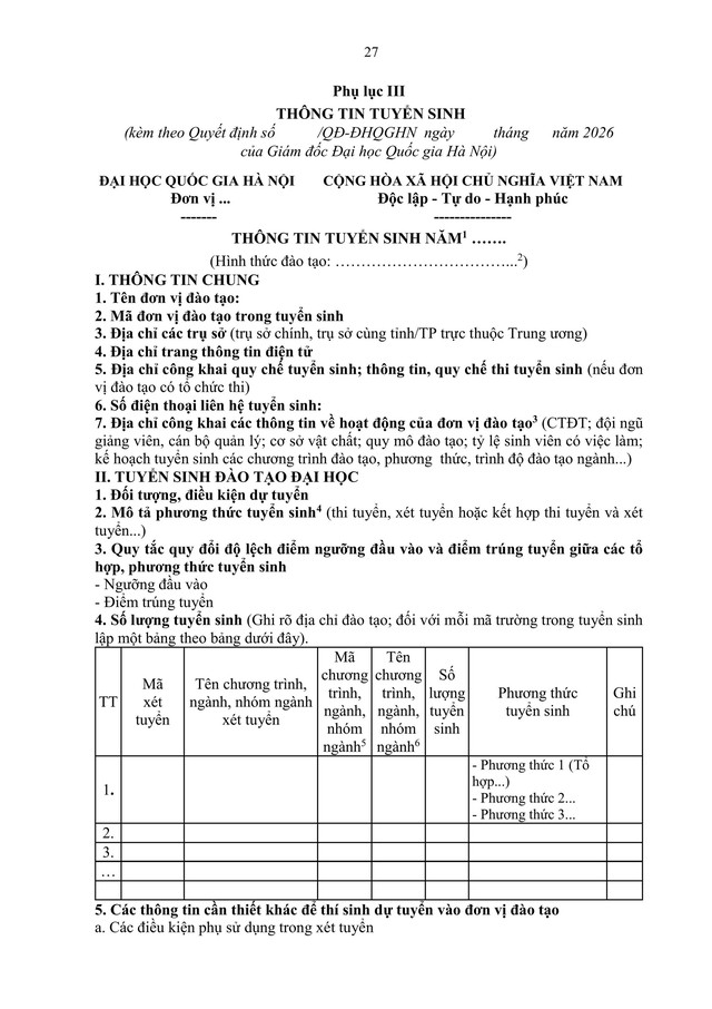 TOÀN VĂN: Quy chế TUYỂN SINH 2026 của Đại học Quốc gia Hà Nội- Ảnh 29. TOÀN VĂN: Quy chế TUYỂN SINH 2026 của Đại học Quốc gia Hà Nội- Ảnh 29.