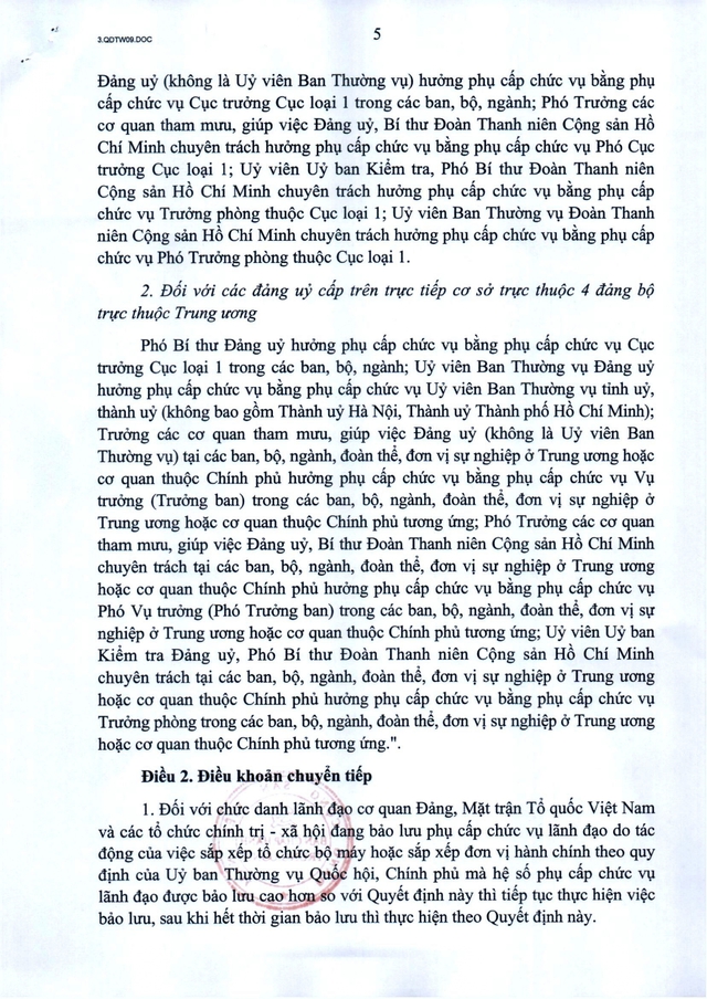TOÀN VĂN: Quyết định 09-QĐ/TW sửa đổi, bổ sung chế độ tiền lương với cán bộ, CCVC cơ quan Đảng, Mặt trận và các đoàn thể- Ảnh 5. TOÀN VĂN: Quyết định 09-QĐ/TW sửa đổi, bổ sung chế độ tiền lương với cán bộ, CCVC cơ quan Đảng, Mặt trận và các đoàn thể- Ảnh 5.