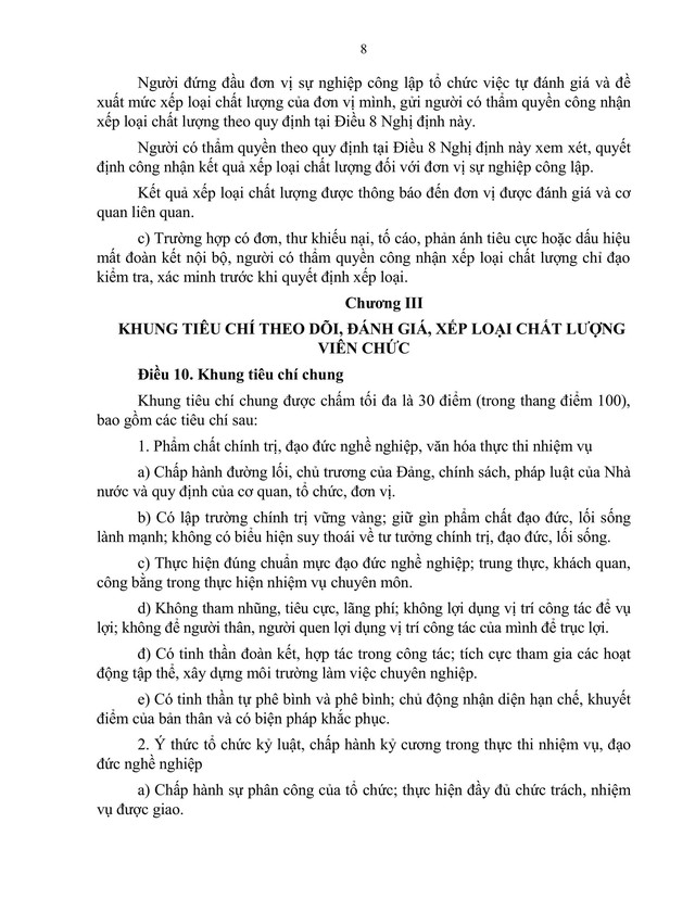 TOÀN VĂN: Dự thảo Nghị định quy định khung tiêu chí đánh giá, xếp loại chất lượng đơn vị sự nghiệp công lập và viên chức- Ảnh 8.