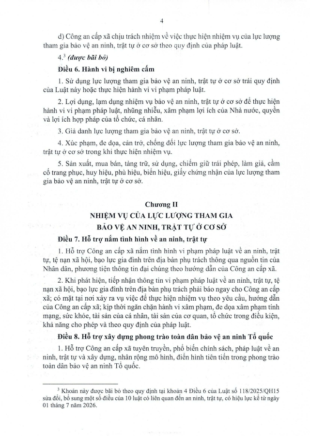 Văn bản hợp nhất 57/VBHN-VPQH: Luật Lực lượng tham gia bảo vệ an ninh, trật tự ở cơ sở- Ảnh 4. Văn bản hợp nhất 57/VBHN-VPQH: Luật Lực lượng tham gia bảo vệ an ninh, trật tự ở cơ sở- Ảnh 4.