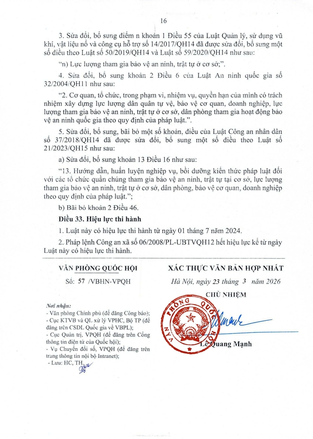 Văn bản hợp nhất 57/VBHN-VPQH: Luật Lực lượng tham gia bảo vệ an ninh, trật tự ở cơ sở- Ảnh 16. Văn bản hợp nhất 57/VBHN-VPQH: Luật Lực lượng tham gia bảo vệ an ninh, trật tự ở cơ sở- Ảnh 16.
