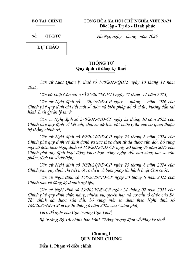 TOÀN VĂN: Dự thảo Thông tư về đăng ký thuế- Ảnh 1.