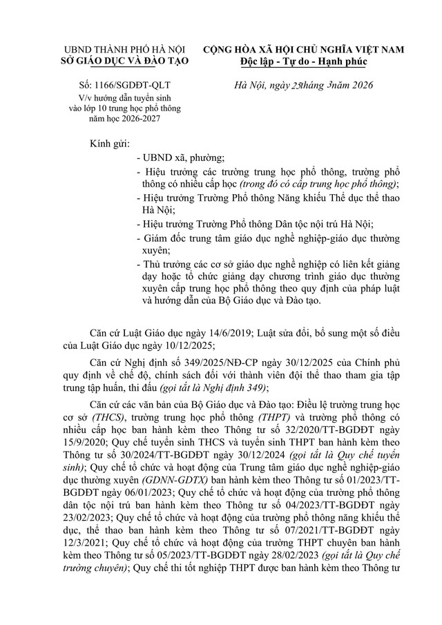 Hướng dẫn tuyển sinh vào lớp 10 trung học phổ thông năm học 2026-2027 của TP Hà Nội- Ảnh 2.