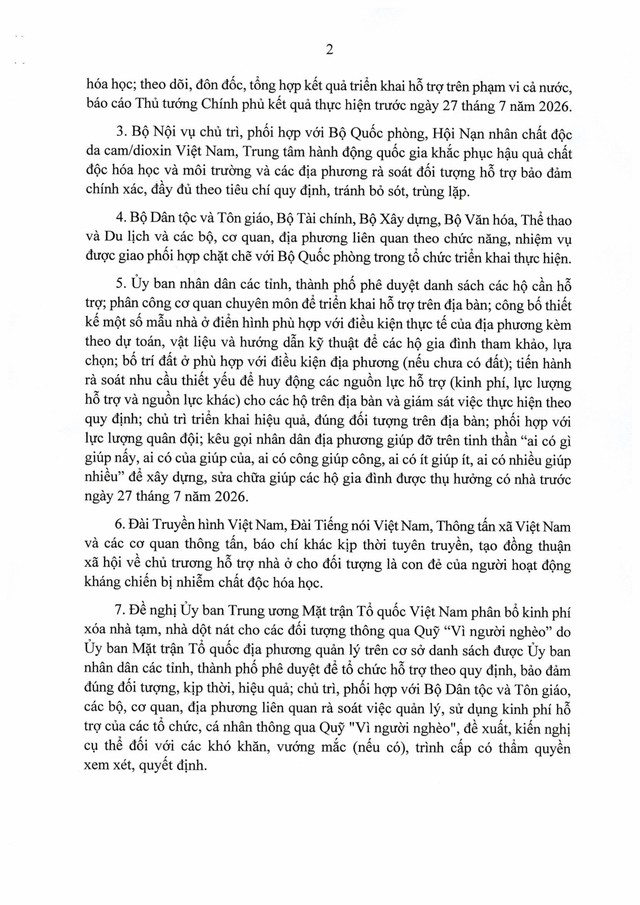 THỦ TƯỚNG: Hỗ trợ XÓA NHÀ TẠM, NHÀ DỘT NÁT cho CON ĐẺ CỦA NGƯỜI HOẠT ĐỘNG KHÁNG CHIẾN BỊ NHIỄM CHẤT ĐỘC HÓA HỌC- Ảnh 3.