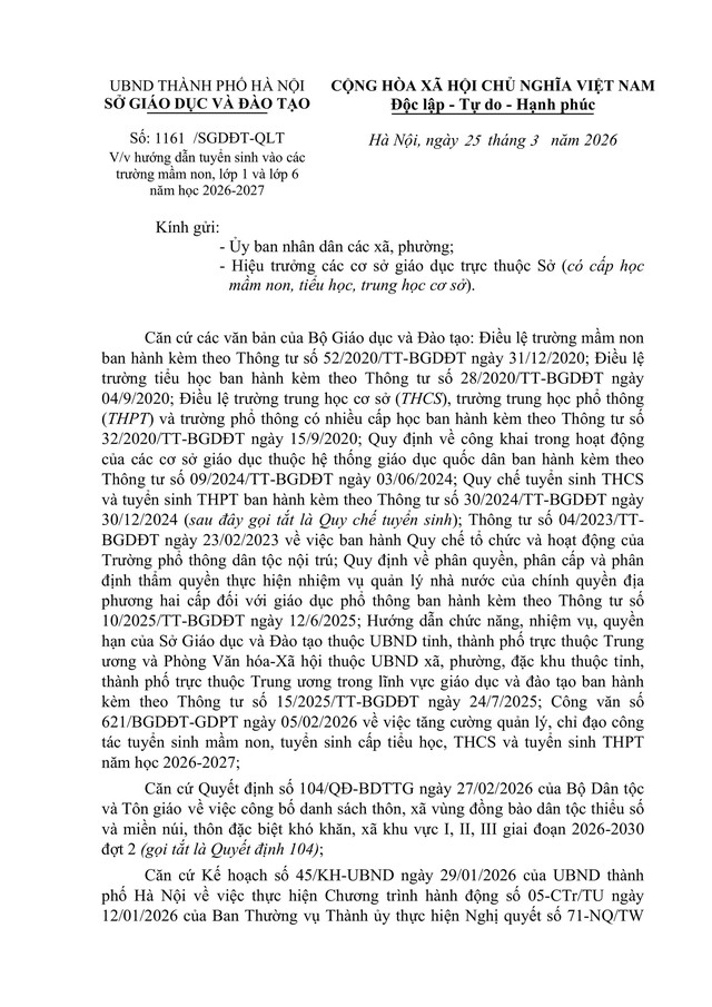 Hướng dẫn tuyển sinh vào các trường mầm non, lớp 1 và lớp 6 của Hà Nội- Ảnh 4.