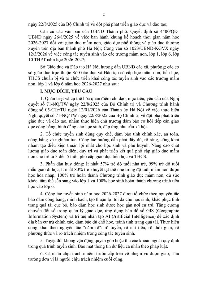 Hướng dẫn tuyển sinh vào các trường mầm non, lớp 1 và lớp 6 của Hà Nội- Ảnh 5.